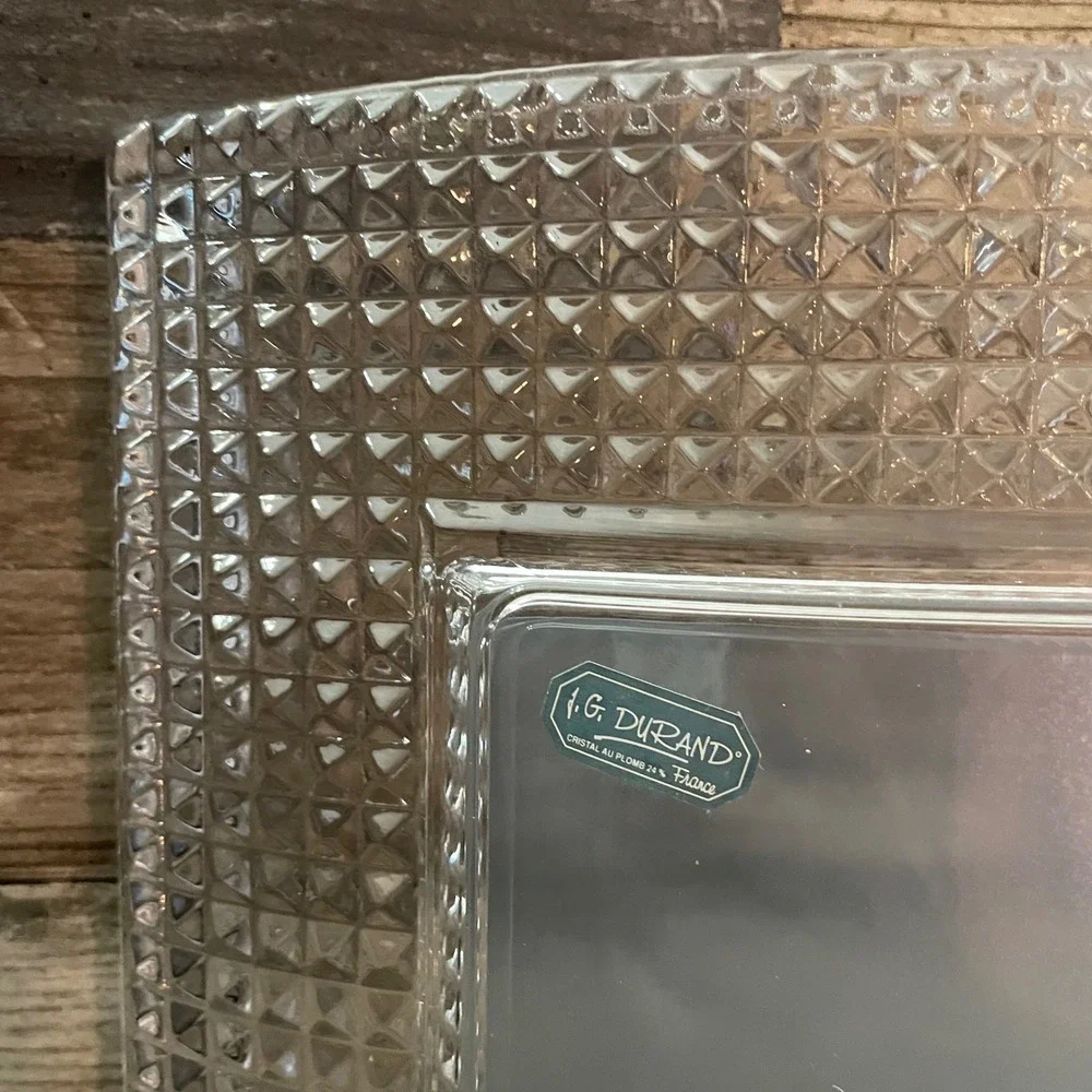 J.G. Durand France Lead Crystal Picture Frame Curved Hobnail Textured Border